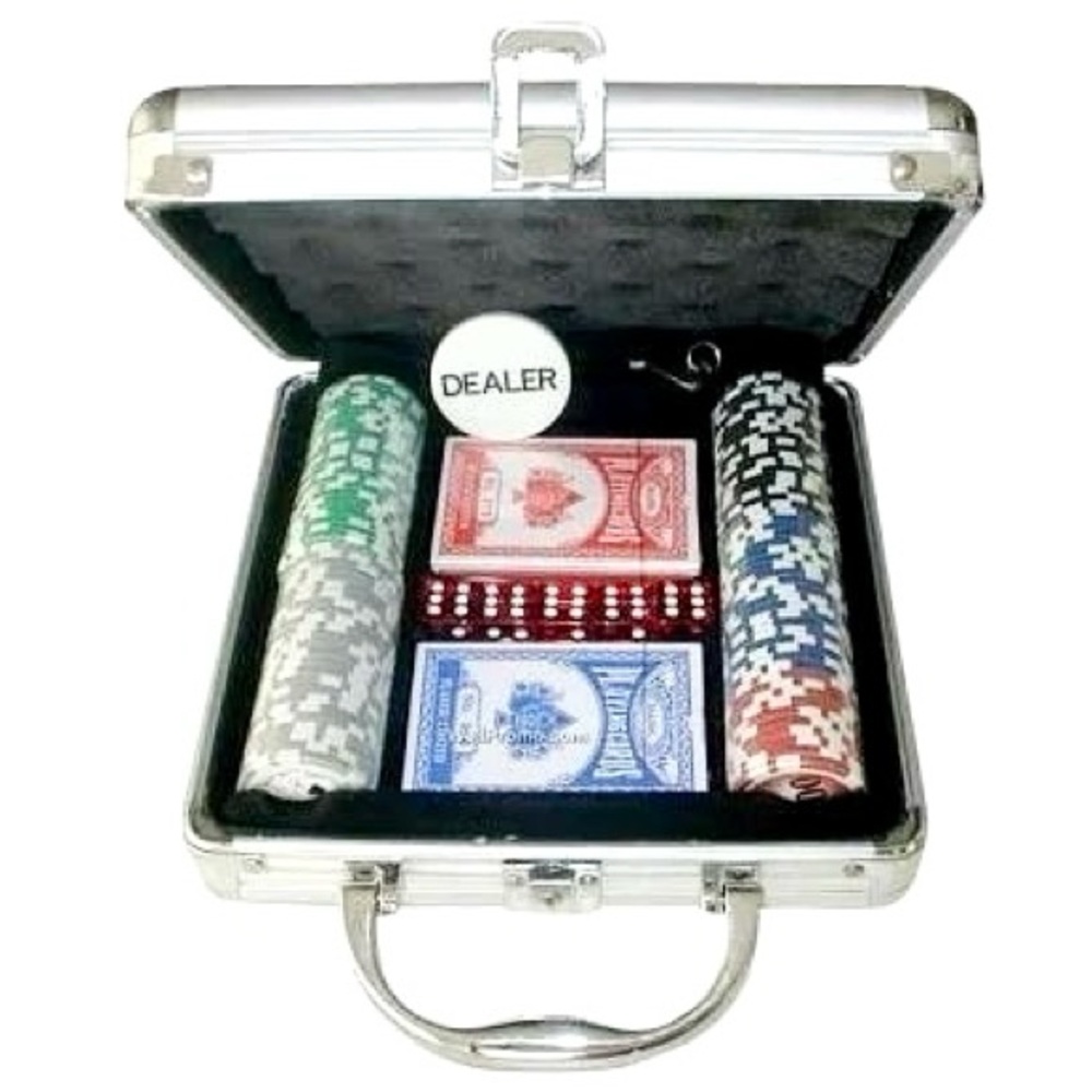 100Piece PokerChipSet 2decks of cards, 5dice Aluminum carry case